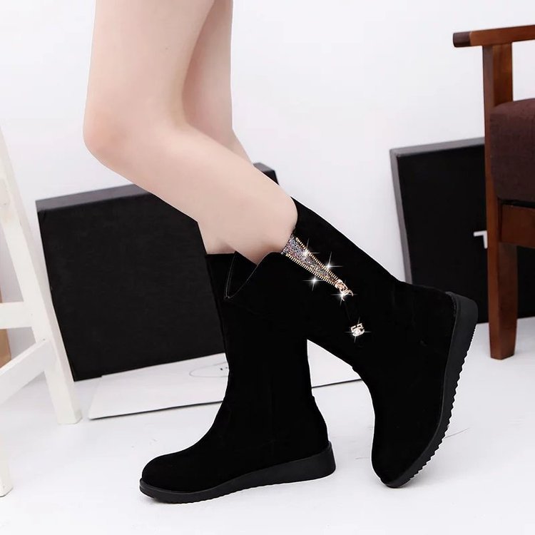 Mid-top  Frosted Side Zipper Flat Boots