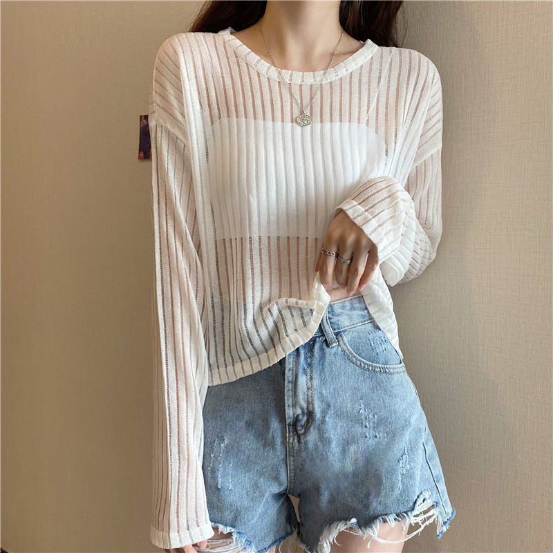 Loose Thin Long Sleeved Hollow Knit Sweater